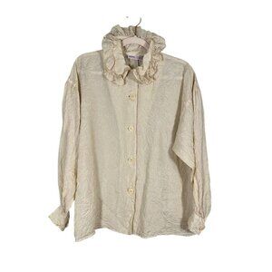 Vintage Silk Ruffle Top 11 Neutral Retro Feminine Minimalist Classic Chic 60s